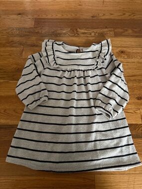 Zara Cream & Black Striped Ruffle Neck Dress 3-4 Years Old